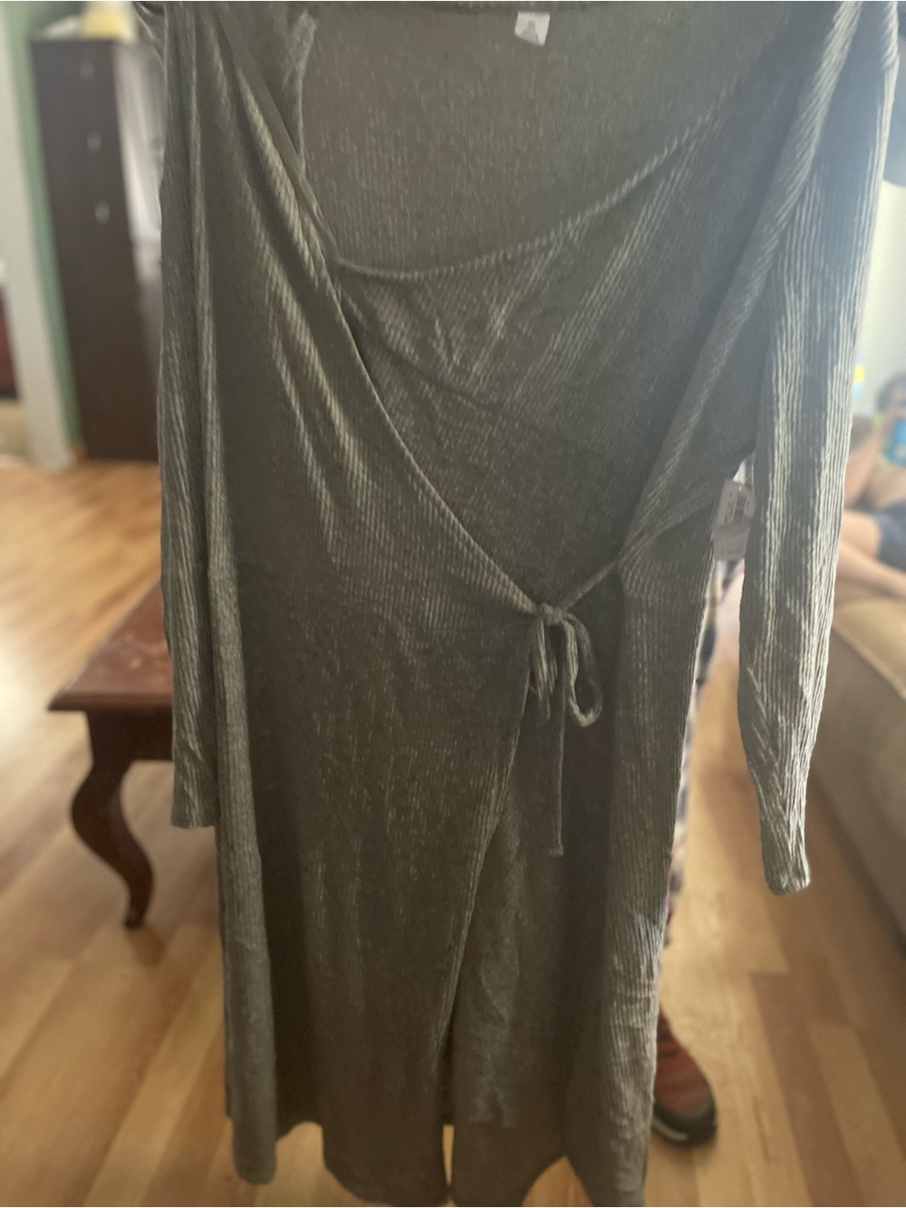 Old Navy Long-Sleeve Velvet Wrap Dress — Charcoal